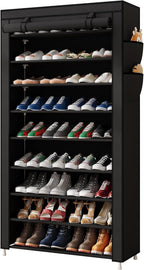 Laiensia 9-Tier Vertical Shoe Rack Organizer, Space Saving Shoe Storage Organizer, Non-Woven Cover Shoe Shelf Holds 36-45 Pai