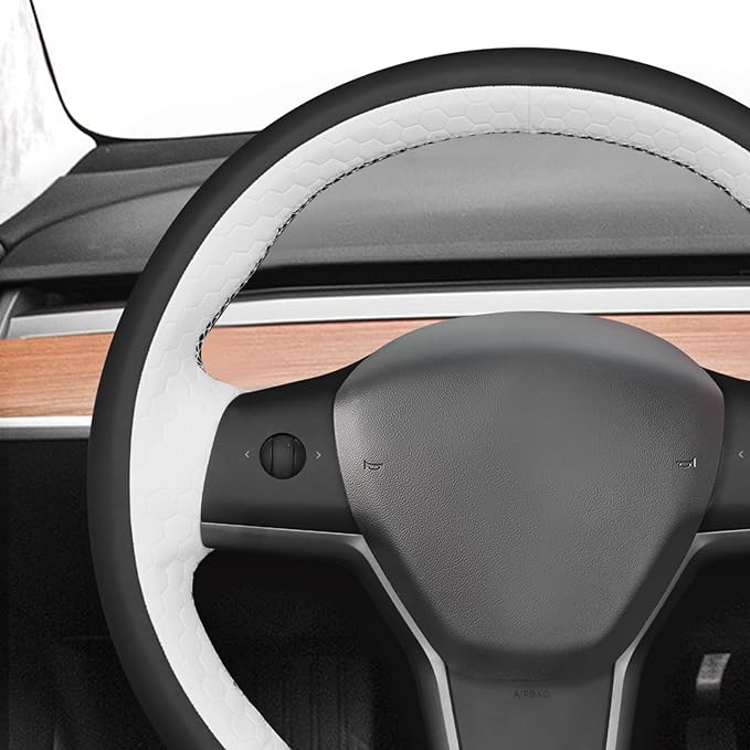 MEWANT Tesla Model 3/Model Y Hand Stitched Steering Wheel Cover for Tesla Model 3 2017-2023 / Model Y 2020-2023 for Tesla Model 3/Y Accessories(3D Style)