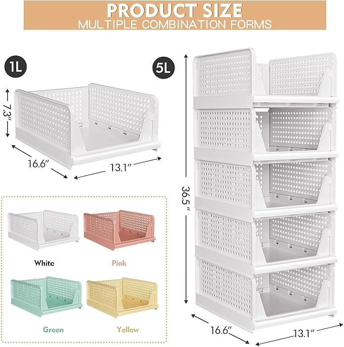 8 Pack Stackable Closet Storage Basket - Stackable Storage Bins, Multifunctional & Foldable Closet Organizer Waterproof, Ward