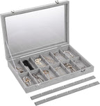Frebeauty Velvet Jewelry Tray,24 Grid Jewelry Organizer with Clear Lid,Earring Holder Organizer with Clasp,Drawer Insert Ring
