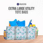 Extra Large Utility Tote Bag - Oversized Collapsible Reusable Wire Frame Rectangular Canvas Basket With Two Exterior Pockets For Beach, Pool, Laundry, Car Trunk, Storage - Turtle