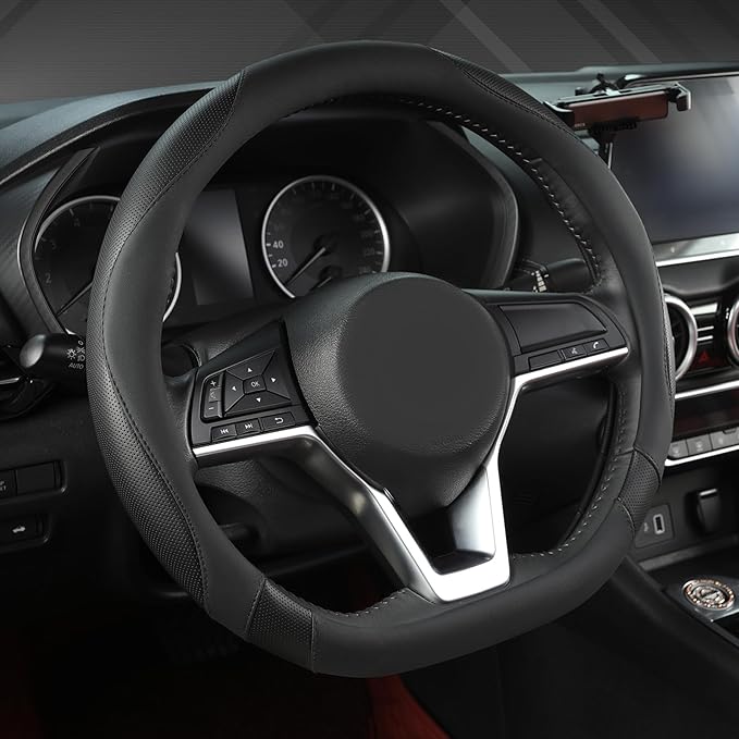 West Llama Flat Bottom Car Steering Wheel Cover for Nissan,D Shaped Steering Wheel Cover for Rogue,Altima,Kicks (Black-Standa