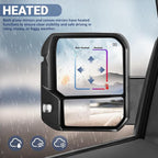 Towing Mirror Compatible with 2022-2025 Tundra with Blind Spot Monitoring Power Adjusted Heated Glass Turn Signal Backup Lamp Manual Telescoping & Folding Pair