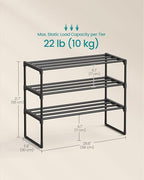 SONGMICS Shoe Rack, 3-Tier Shoe Organizer, Metal Storage Shelf, Upright or Upside Down, for 8-12 Pairs, Stackable, for Entryw