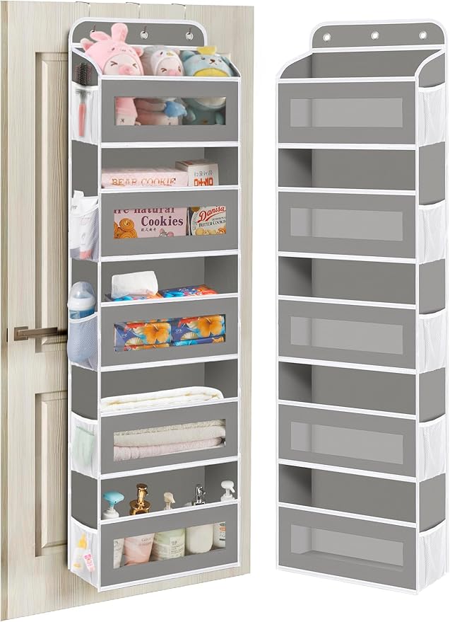 KYEVIS Over The Door Organizer, 5 Shelves Closet Door Hanging Organizer with 10 Mesh Pockets, Nursery Closet Organizer, Baby 