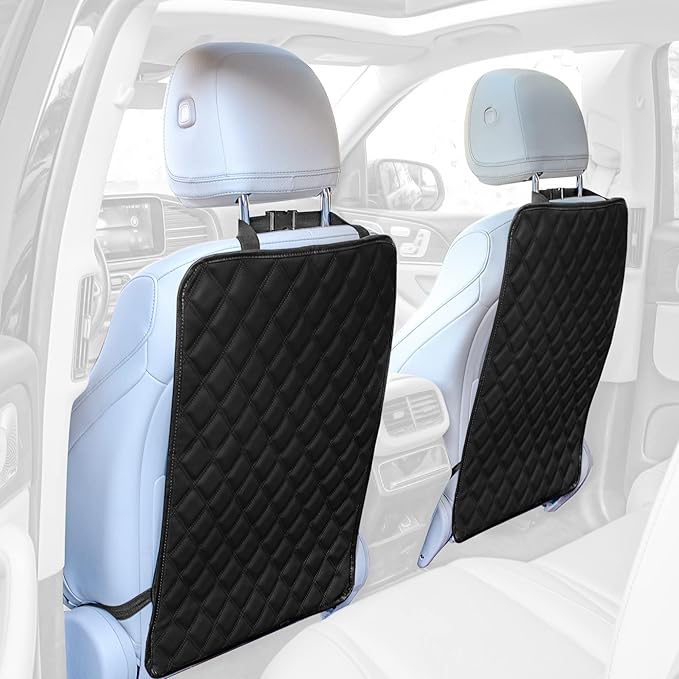 FH Group Faux Leather Auto Seat Back Kick Protectors –2 Pack Diamond Stitched Back Seat Protector for Driver and Passenger Se