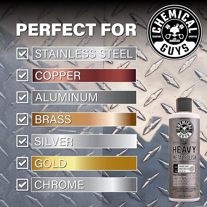 Chemical Guys Light & Heavy Metal Polish Kit - Restore, Protect & Shine All Metal Surfaces, Removes Oxidation, Rust & Tarnish from Chrome, Aluminum, Stainless Steel & More, Includes 2 x 16 oz Bottles