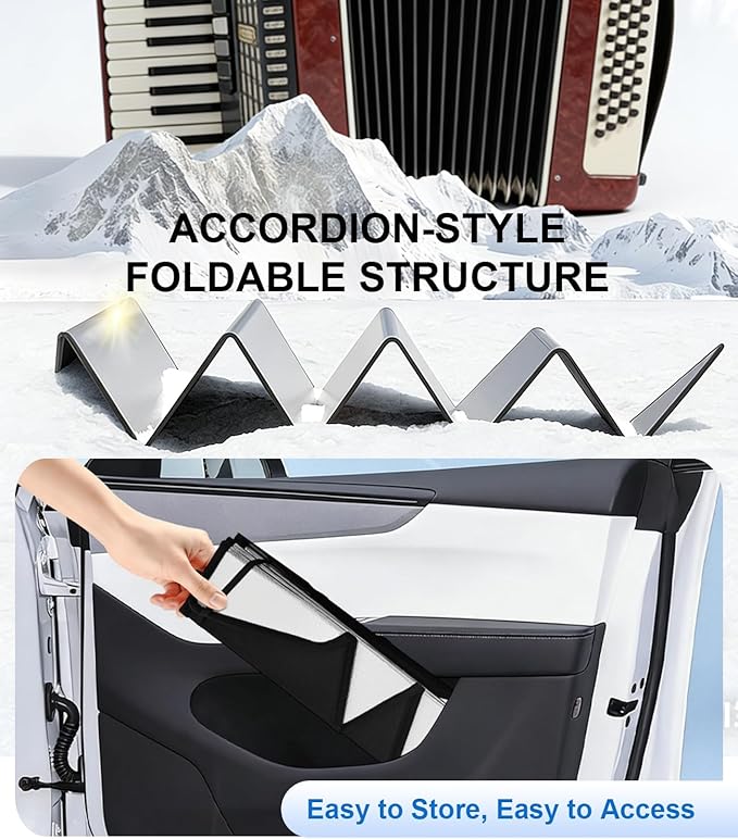 XCBYT Car Side Window Sunshade for 2025 2026 Tesla Model Y Juniper, Custom Fit Privacy Window Covers with Accordion Folding Design, UV Blocking & Heat Insulation (6 PCS)