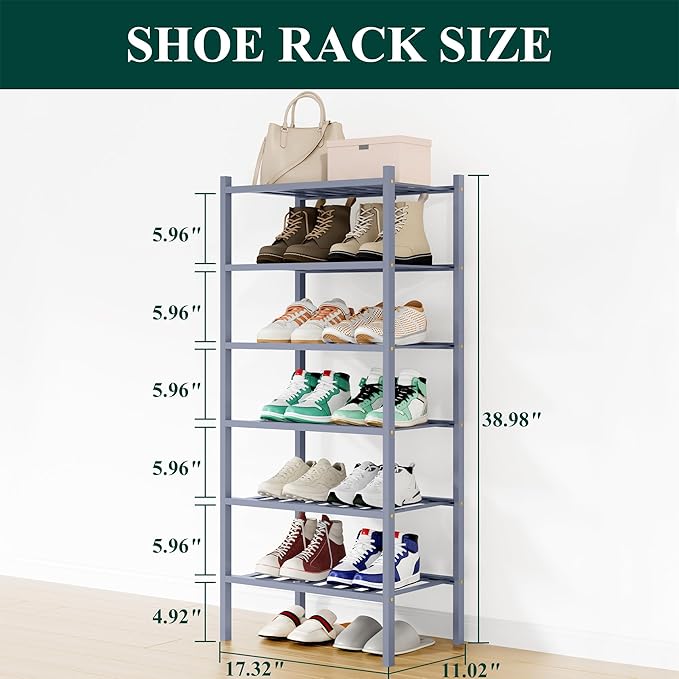 Smiry Shoe Rack, 6 Tier Small Bamboo Shoe Organizer, Stackable Free Standing Wooden Shoe Storage Shelf for Closet, Entryway, 