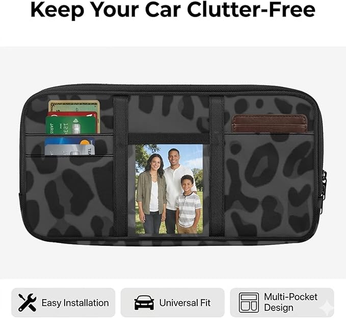 Leopard Sun Visor Organizer Small Auto Interior Visor Storage Pouch Holder with Zipper Auto Sunshade Organizer Bag, Multi-Pocket Sunvisor Storage Fashion Car Accessories