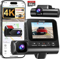 4K 3 Channel Dash Cam Front and Rear, Dash Camera for Cars, STARVIS 2 Sensor Dash Camera with HDR Night Vision, 24H Parking M