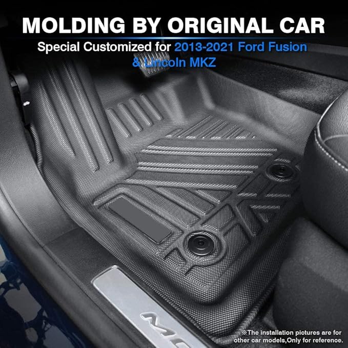 KUST Floor Mats for 2013-2020 Ford Fusion/Lincoln MKZ, All Weather Protection 2 Row Floor Liners Set Black Non-Slip