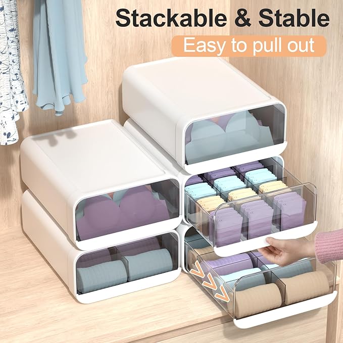 Underwear Organizer Drawer, 1 Cell Plastic Sock Underwear Storage Drawer, Stackable Closet Organizers and Storage Box for Bra
