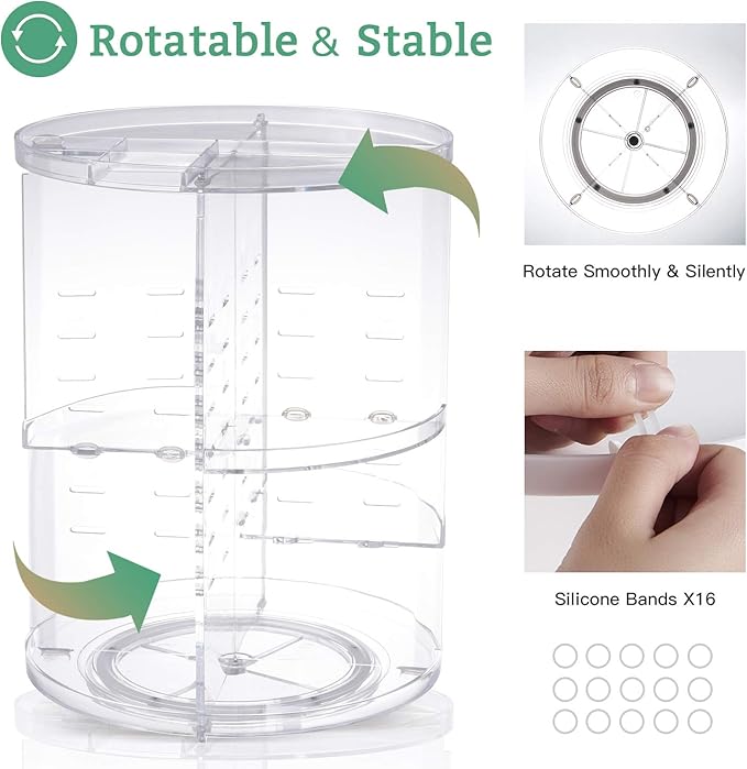 seinlife 360 Rotating Makeup Organizer,DIY Adjustable Spinning Holder,Foldable Cosmetic Storage Display box,Large Capacity Ma