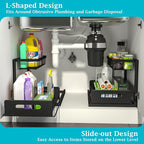 REALINN Under Sink Organizer, L-Shaped 2 Tier Pull Out Cabinet Organizer for Kitchen and Bathroom, Slide Out Under Cabinet St
