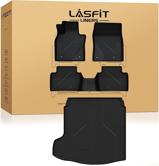 LASFIT Floor Mats & Cargo Liner Fit for Mazda 3 2019-2026 (Only Fits Sedan) All Weather TPE Custom Fit 2019-2024 2025 2026 Floor Liners Front & Rear Row & Trunk Full Set Mats Accessories, Black