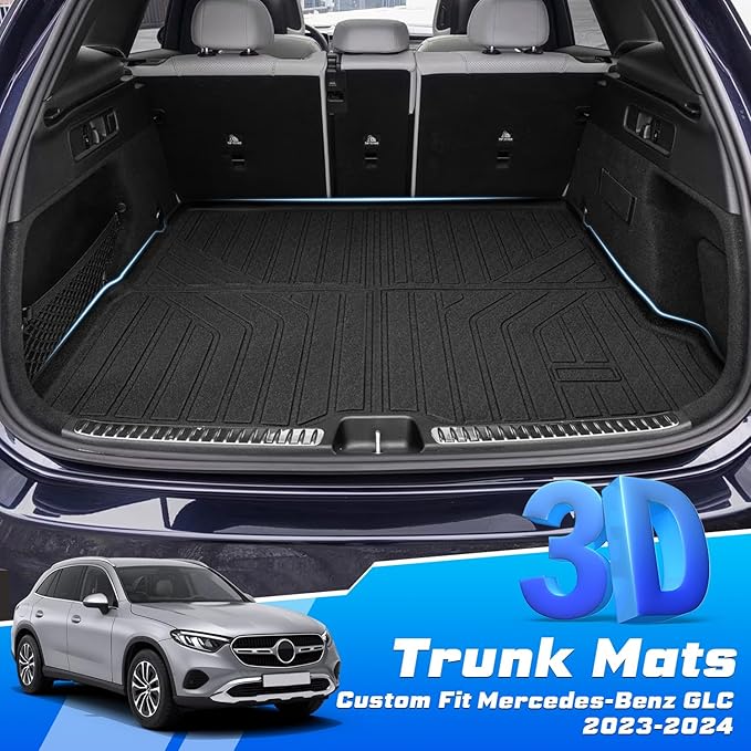 Sunsdrew Trunk Cargo Mat for 2023-2025 2026 Mercedes Benz GLC/GLC 300/GLC 43 AMG (Not for Coupe), Rear Trunk Cargo Liner All Weather Protection GLC Accessories TPE Rubber Raised Edge