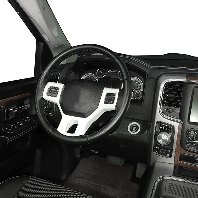 Hoolcar Interior Steering Wheel Cover ABS Trim for 2010-2017 Dodge RAM 1500 Accessories, White