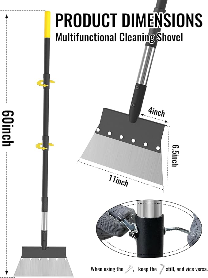 Garden Flat Shovel, Heavy Duty Multifunctional Cleaning Shovel with 60" Adjustable Long Handle, Metal Floor Scraper Tool for Weeding, Scraping, Ice & Snow Removal, Driveway, Sidewalk, Garden, Outdoor