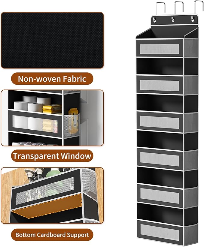 Over The Door Organizer with 6 Large Pockets, Over the Door Storage 12 Side Pockets, Hanging Door Organzier 44 lb Load Behind