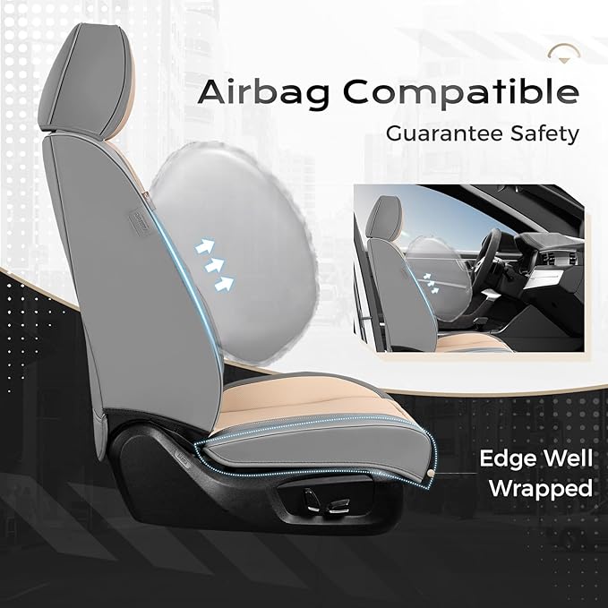 Coverado Seat Covers, Car Seat Covers Full Set, Leather Seat Covers for Cars, Car Seat Protector, Gray Car Seat Covers Front 