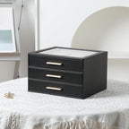 Frebeauty Clear Lid Jewelry Box,3-Layer Jewelry Organizer with Drawer,PU Leather Jewelry Organizers and Storage,Jewelry Boxes