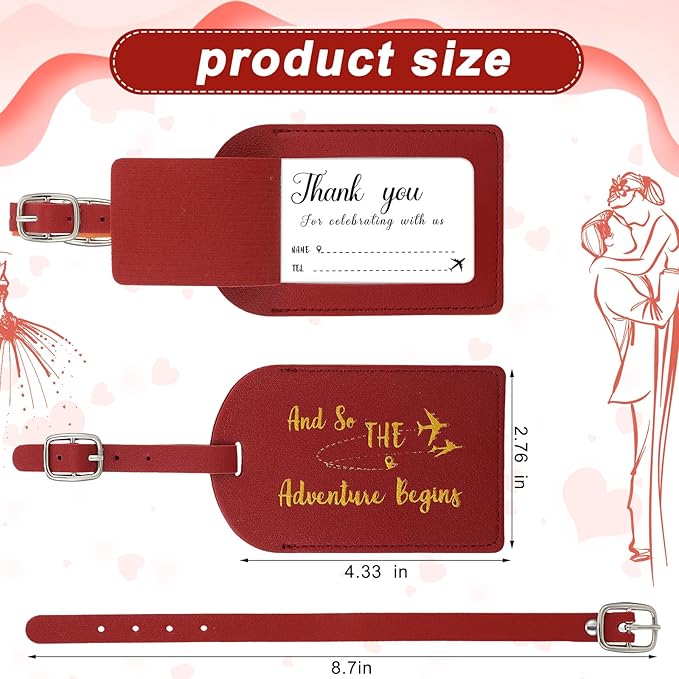 Sweetude 48 Sets Leather Luggage Tag Bulk and So The Adventure Begins Luggage Tags with Name Card for Wedding Bridal Shower B