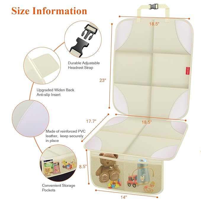 Car Seat Protector for Child Car Seat with Thick Padding, Non-Slip Backing, Mesh Storage Pockets, Waterproof Car Seat Covers 