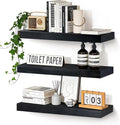 Floating Wall Shelves 24x6.8x1.7 Inch – Solid Wood Rustic Shelves in Black Finish – Wall Mounted Display Shelf for Bathroom, 