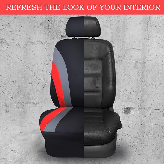 CAR PASS Line Rider Sporty Cloth 11PCS Universal Fit Car Seat Cover -100% Breathable with 5mm Composite Sponge Inside,Airbag 