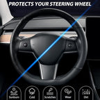 SEG Direct Flat Bottom Steering Wheel Cover, D Shaped Car Wheel Cover 14-14 1/4 in. (35.5-36 cm), for Tesla Model 3 / Y, for 