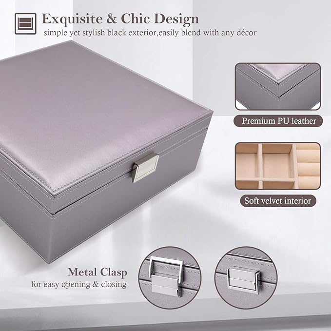 ProCase Jewelry Box for Women, 2 Layers Large Leather Jewelry Organizer Storage Case with Removable Pad for Earrings -Pearliz