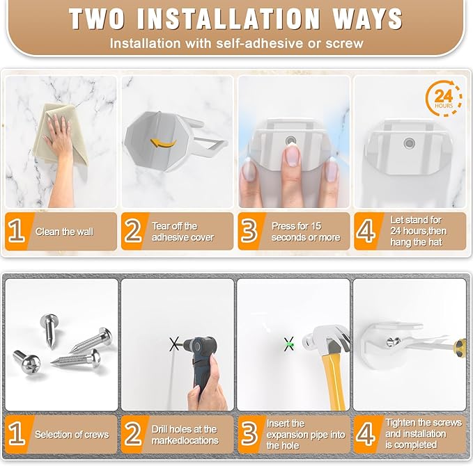 48 Pack Adhesive Hat Hooks for Wall, Super Strong Hat Rack for Baseball Caps, Hat Organizer Display for Home Decor, Hat Hange