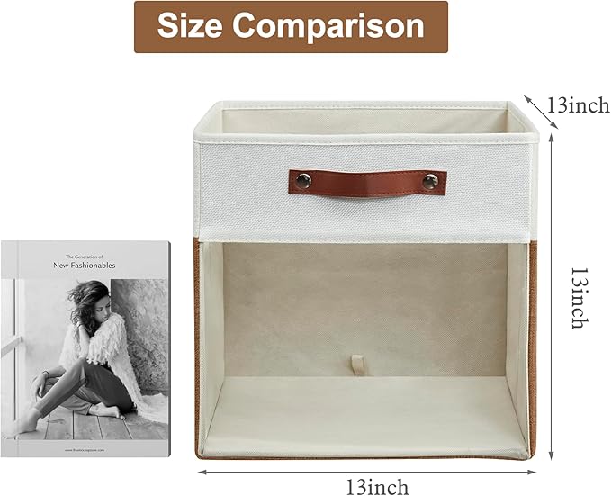 Bagnizer Storage Cubes, 4 Pack Linen Foldable Storage Bins (13 x 13 inch) with Clear Window and Handles, Fabric Organizer for