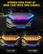 YM E-Bright Car Led Lights Exterior RGB Hood Light Strip Waterproof Multicolor Dynamic Scan Start Up Hoodbeam Kit with Turn Signal Indicator Function for Cars, Truck, SUV, APP Control, 12V 70inch