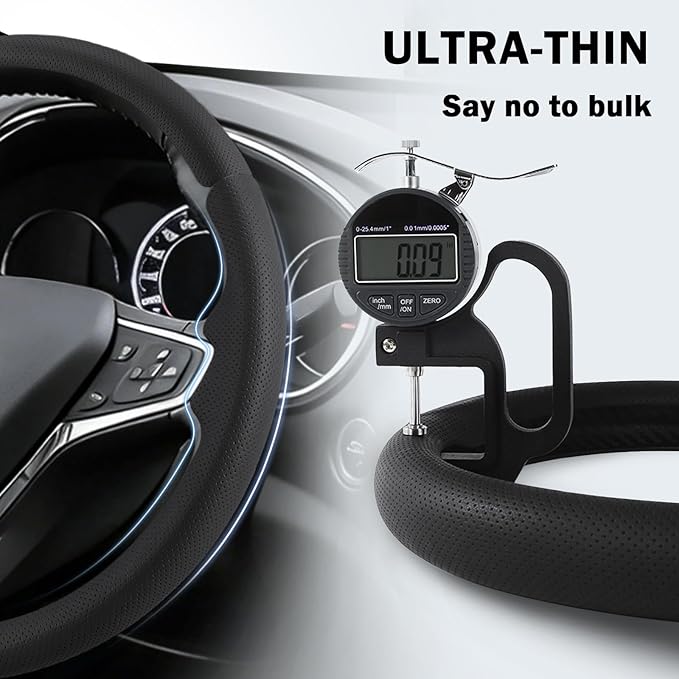 Steering Wheel Cover for Chevy Malibu 2016-2024/ Equinox 2018-2024/ Bolt EV 2017-2021/ Volt 2016-2019, Car Steering Wheel Cover for Chevrolet (Black Perforated Leather)