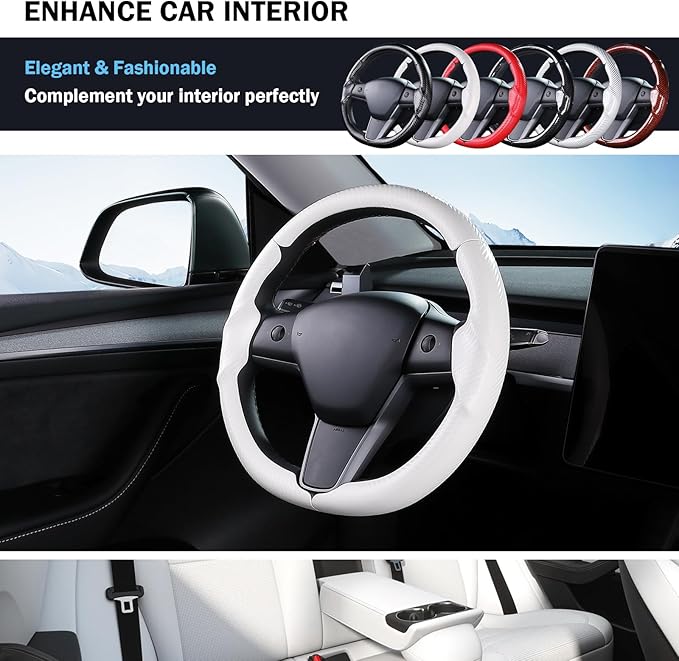 Steering Wheel Cover for Tesla Model 3 (2017-2023) / Model Y (2020-2024),Anti-Slip,Comfortable Grip, Breathable,Customized for Tesla Model 3/Y Accessories,Matte White