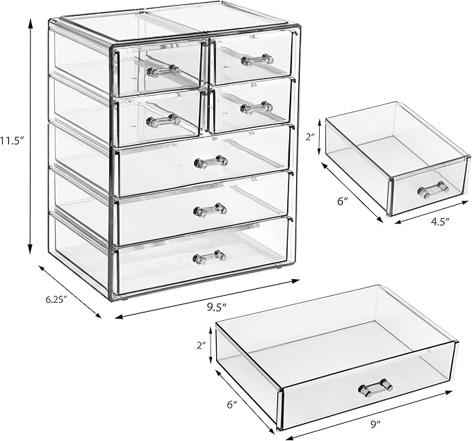 Sorbus Acrylic Makeup Organizer Set, 7-Drawer Vanity & Countertop Cosmetic Storage with Small & Wide Drawers, Clear Makeup St