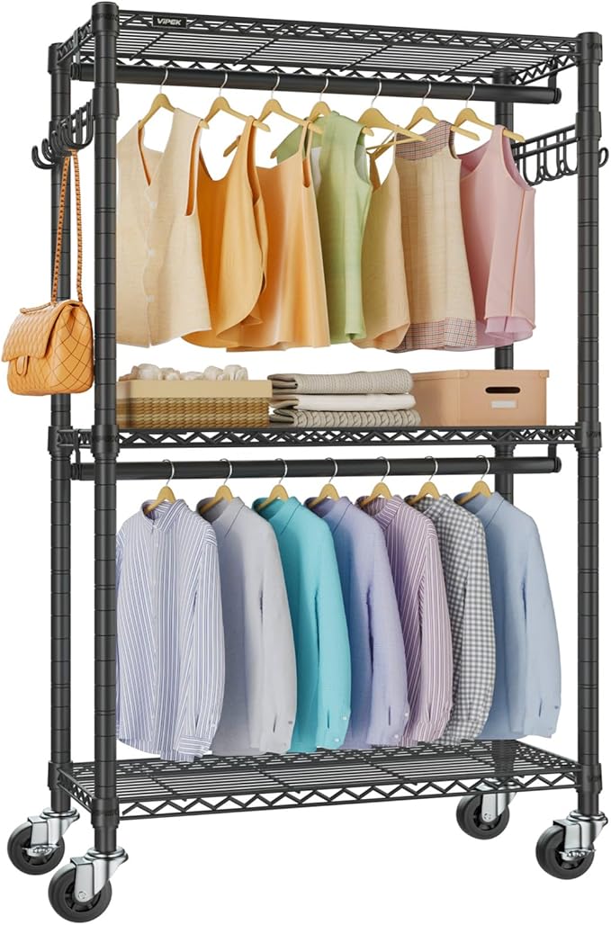 VIPEK R2 Medium Rolling Clothes Rack Heavy Duty Clothing Rack for Hanging Clothes Adjustable Metal Wire Shelving Portable Clo