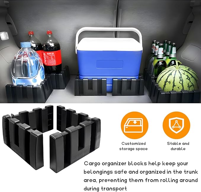 4PCS Multipurpose Cargo Organizer Blocks, Plastic Cargo Storage Organizer Blocks for Wool Carpet Trunk, Grocery Trunk Divider