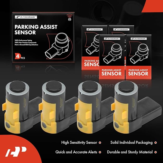 A-Premium 4-PC Front Reverse Backup Parking Assist Sensor Compatible with Select Maserati & Ferrari Models - GranTurismo 2008-2012, GranCabrio 2010-2011, 599 GTB 2007-2010, California 2009-2014
