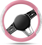 PIC AUTO Steering Wheel Cover, Sparkly Crystal Bling Glitter with Pink Leather, Universal Fit 14.5"-15.5" Car Steering Wheels