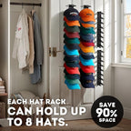 Hat Organizer for Baseball Caps, 2 Pack Hat Rack for Wall Closet Door Hold up to 16 Hats,Hat Holder with Adhesive and 8 Screw
