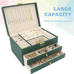 KOOAAICCHI Jewelry Box for Women, 3-Layer Jewelry Organizer, Jewelry Storage Case PU Leather for Earrings, Bracelets, Ring, N