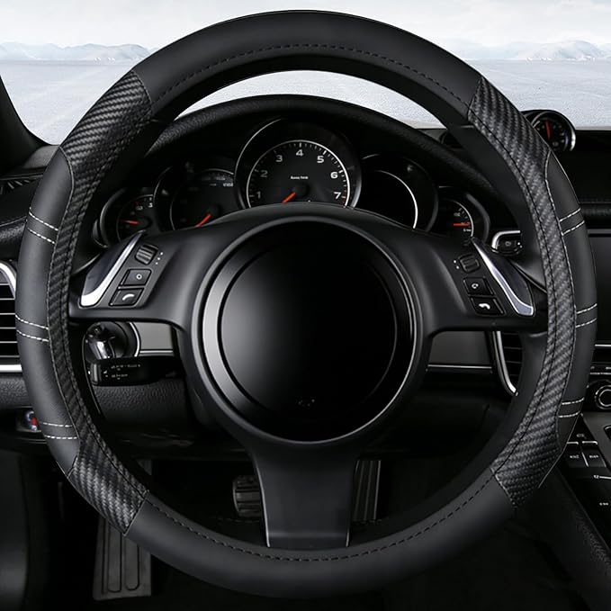 NBTEPEM Customized Auto Car Steering Wheel Cover for Honda Accord, Civic, CR-V, HR-V, Pilot, Microfiber Leather Sport Steerin