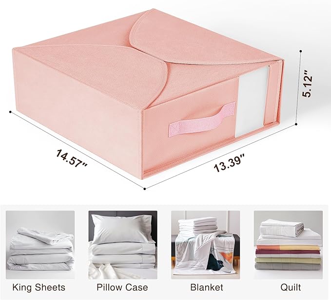 DIMJ Bed Sheet Organizers and Storage 8 Pack, Pink Foldable Sheet Organizer for Linen Closet, Bedding Folder Storage Box with