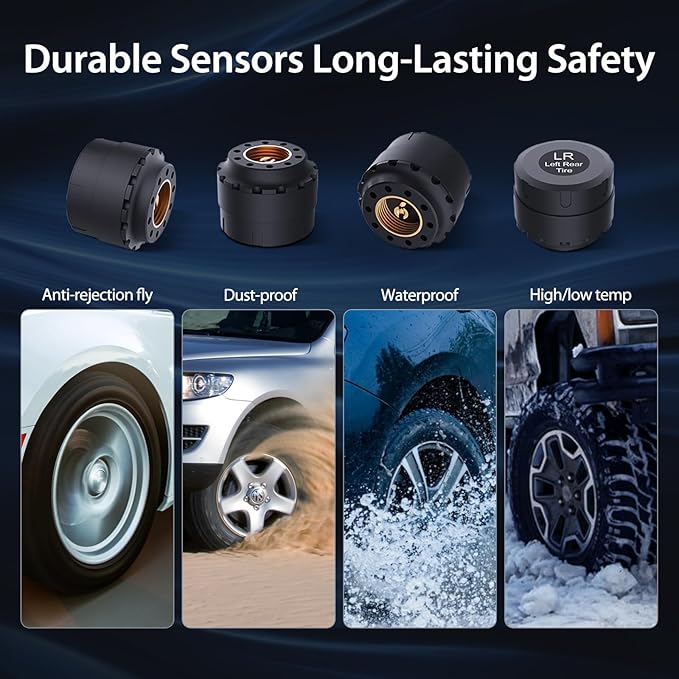 Tymate TM7 Tire Pressure Monitoring System, Wireless TPMS with 4 External Sensors & 6 Alarm Modes, Colorful Display, Real-time Tire Pressure Monitor System, Ideal for RV SUV MPV Truck Sedan(0-144 PSI)