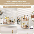 MOKANI 360 Rotating Makeup Organizer for Vanity, 2 Tier Adjustable Perfume Organizer for Dresser, Multi-Function Spinning Cos
