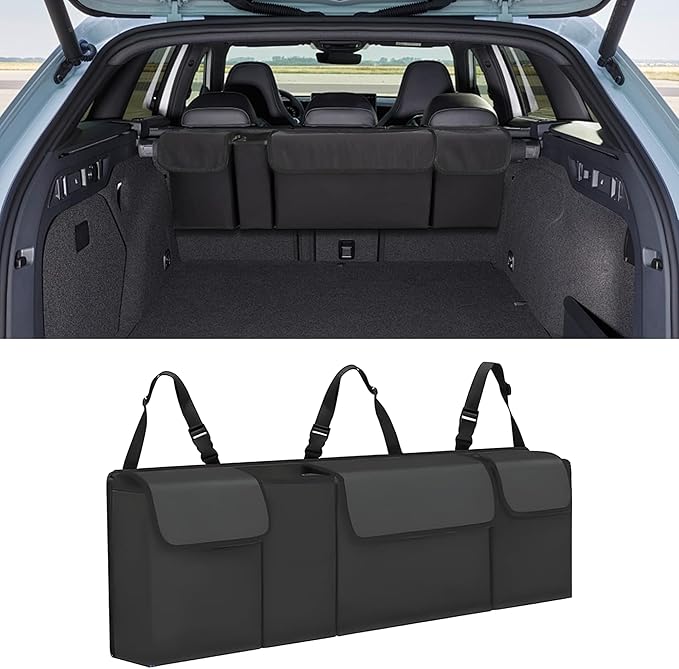 Car Trunk Organizer, Waterproof Collapsible Cargo Bag with 4 Pockets,Backseat Hanging Large Storage with Adjustable Straps, St