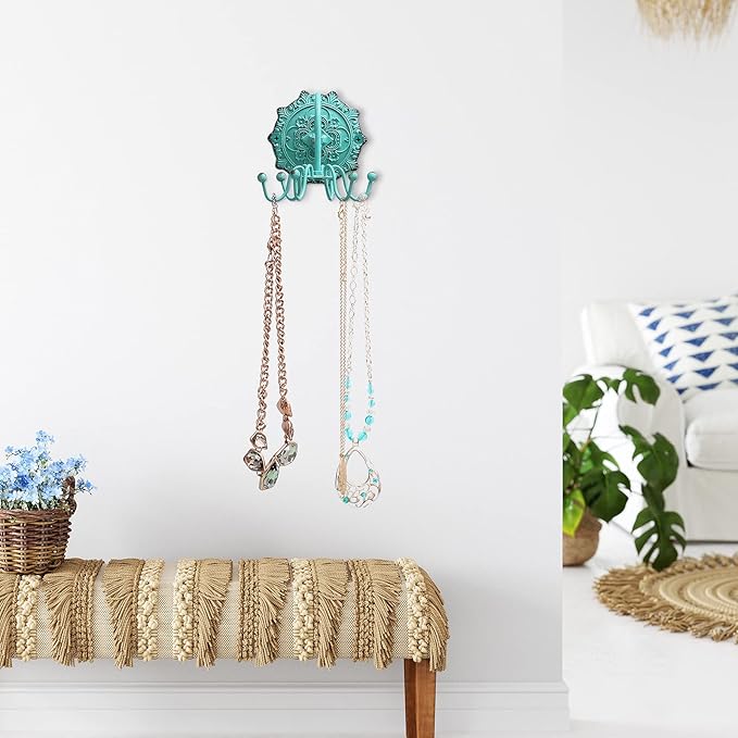 NIKKY HOME Wall Mounted Hooks Jewelry Organizer Rustic Hanging Vintage Decorative Shabby Chic Jewelry Storage Display Hanger 
